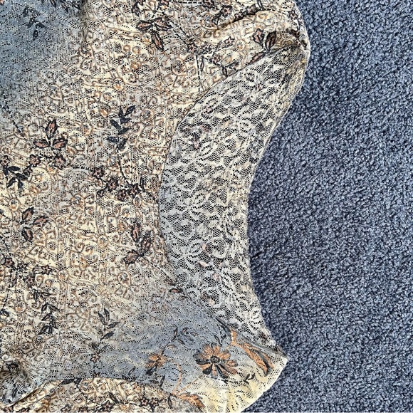 Sheer Lace Blouse, Floral Mesh, Bell Sleeve, Blue Grey & Brown Romantic Vintage - Picture 9 of 15